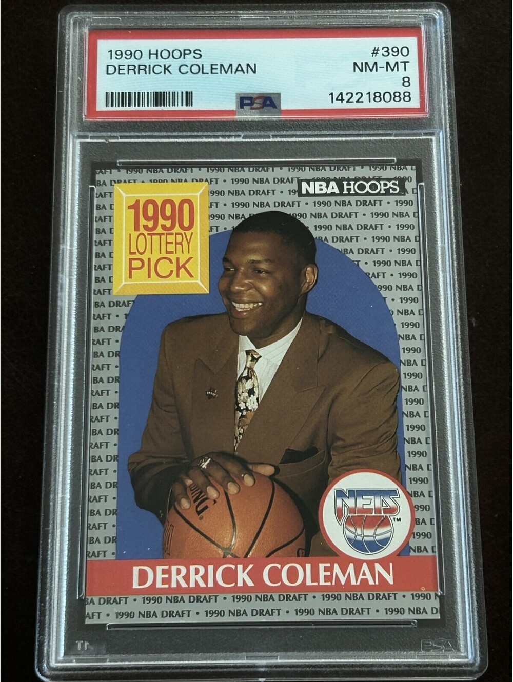 1990 NBA HOOPS ROOKIE #390 DERRICK COLEMAN LOTTERY PICK PSA 8 NM-MT RC